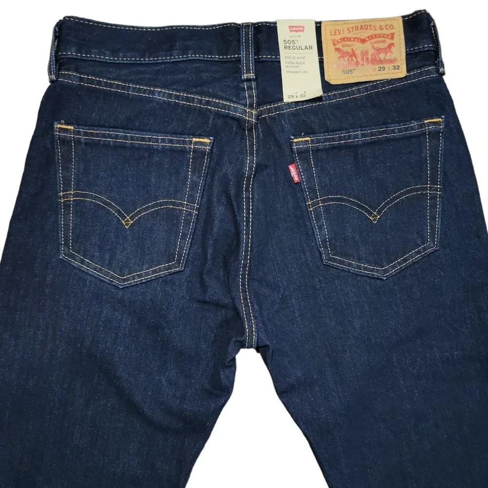 Levis 505 Mens Rinse Dark Wash Jeans Straight Leg Sz 29x32 - Picture 5 of 13